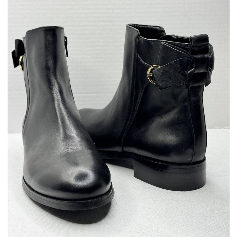 VANELI Soft Black Leather Zip Ankle Boots Size 10 Bow on Back
